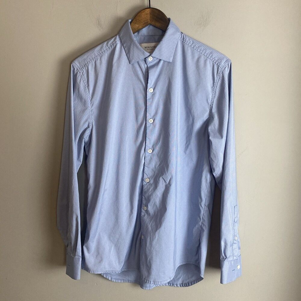 MINISTRY OF SUPPLY Mens Blue Check Button Long Sleeve Shirt Size S Performance